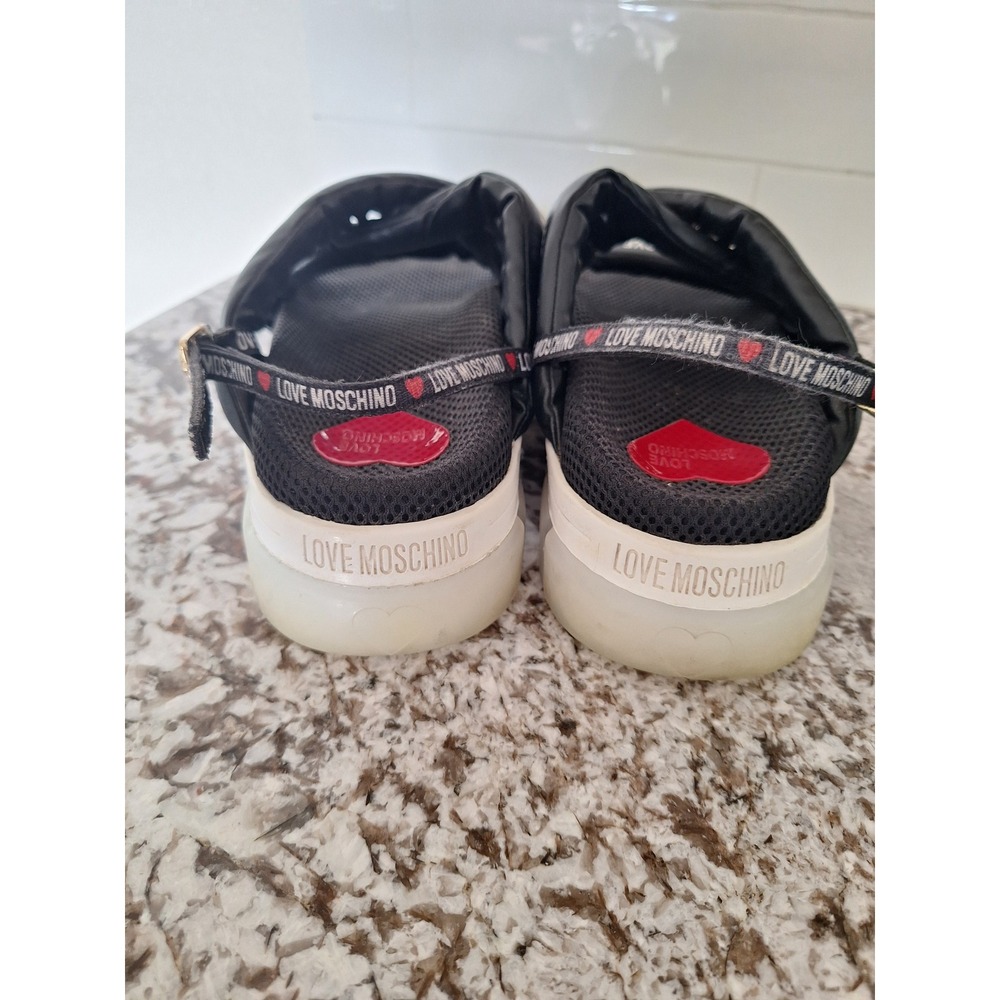 Moschino Black Red Logo Tape Platform Sandals Women's Sz 40/9.5 US - Picture 4 of 9